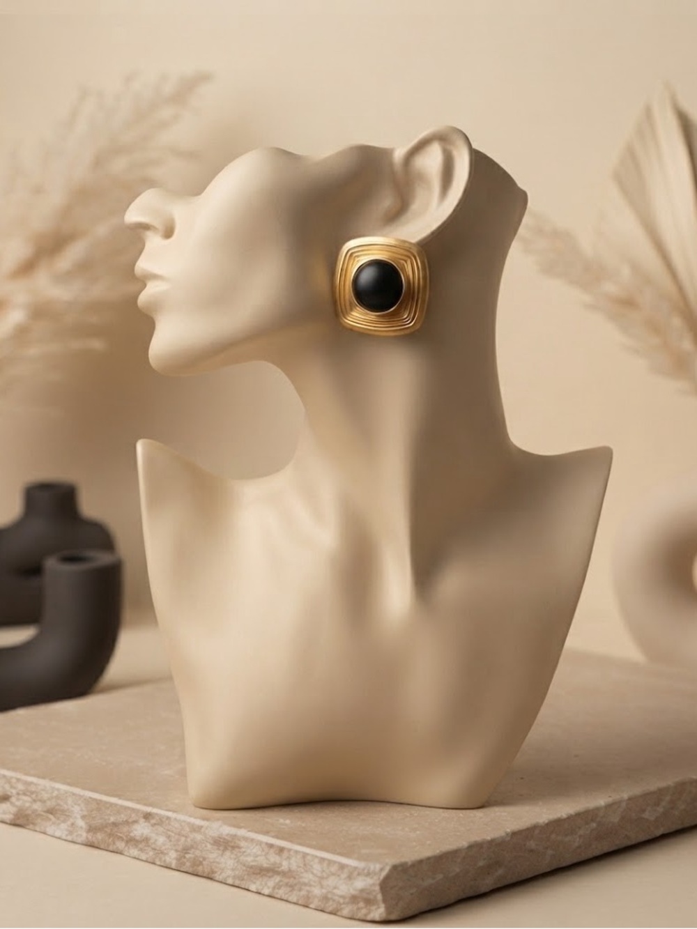 Vintage Dina Panagopoulos Gold Tone and Black Clip-On Earrings